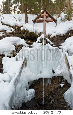Holy spring gremyachiy Klyuch. Svyatogorye. Moscow region Sergiev Posad district village Vzglyadnevo