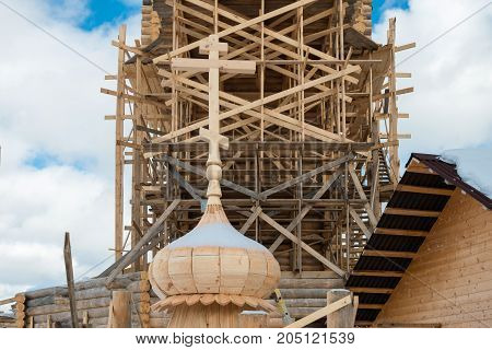 Holy spring gremyachiy Klyuch. Construction of a new temple Svyatogorye. Moscow region Sergiev Posad district village Vzglyadnevo