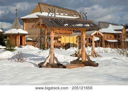 Holy spring Gremyachiy Klyuch. Pointer. Svyatogorye. Moscow region Sergiev Posad district village Vzglyadnevo