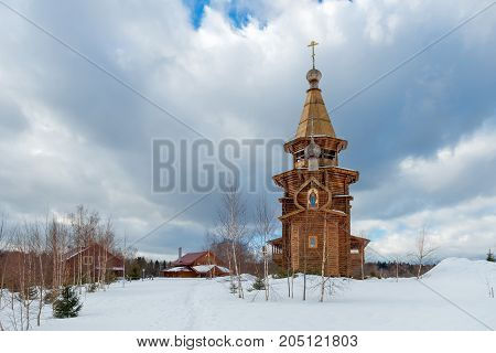 Temple of St. Sergius of Radonezh at the waterfall gremyachiy key. Svyatogorye. Moscow region village Vzglyadnevo