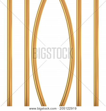 Broken golden prison bars isolated on white. Vector illustration. Way out to freedom from gold cage concept