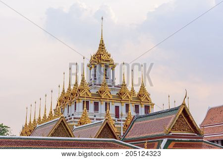Bangkok , Thailand - Sep 21, 2017: Golden pagoda in Wat Ratcha Nadda Temple