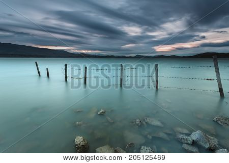 Reservoir in aurumn with clouds in movement