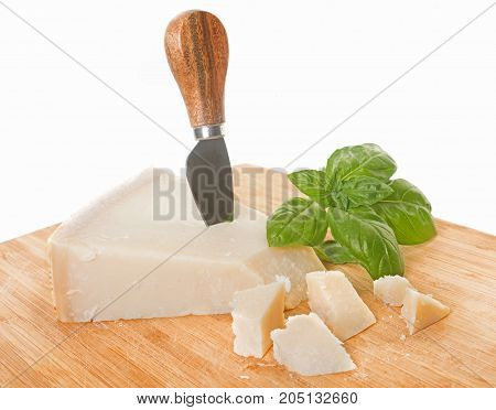 parmesan cheese in front of white background