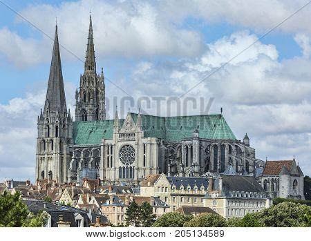 The south view of Cathedral of Our Lady of Chartres France.