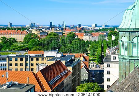 Aerial view of Copenhagen, capital of Denmark. Skyline