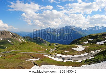 View over Grossglockner High Alpine Road in Austria from Hochtor mountain, 2504m.