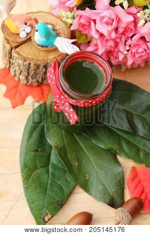 Bamboo grass juice or Tiliacora triandra (bai-ya-nang)
