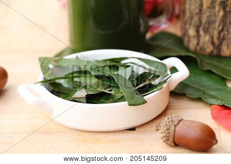 Bamboo grass juice or Tiliacora triandra (bai-ya-nang)