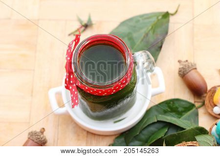 Bamboo grass juice or Tiliacora triandra (bai-ya-nang)