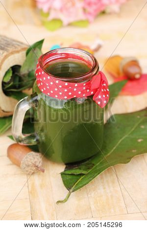 Bamboo grass juice or Tiliacora triandra (bai-ya-nang)