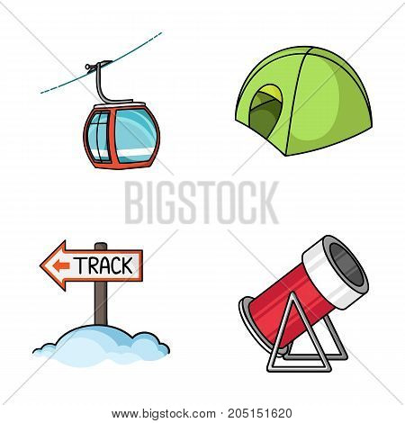 Funicular, tent, road sign, snow cannon. Ski resort set collection icons in cartoon style vector symbol stock illustration .