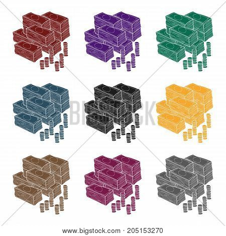 Piles of cash and coins icon in black design isolated on white background. Conference and negetiations symbol stock vector illustration.