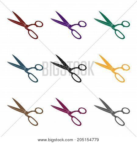 Metal scissors with blue handles.Sewing or tailoring tools kit single icon in black style vector symbol stock web illustration.