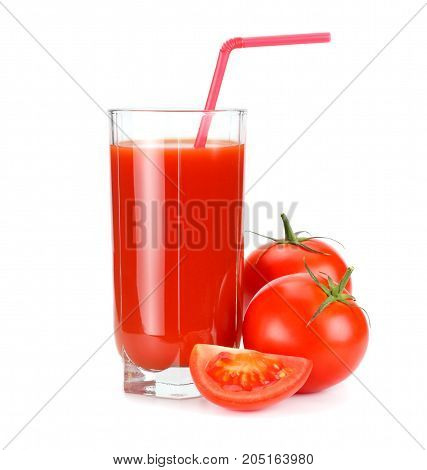 Tomato Juice Isolated On White Background. Juice In Glass
