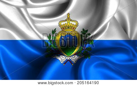 Realistic flag of San marino on the wavy surface of fabric. This flag can be used in design