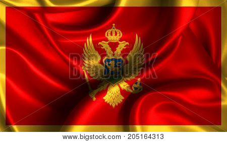 Realistic flag of Montenegro on the wavy surface of fabric. This flag can be used in design