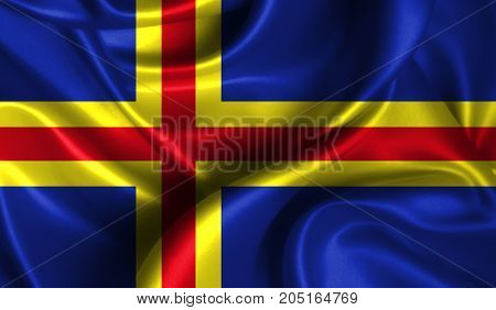 Realistic flag of Aland on the wavy surface of fabric. This flag can be used in design