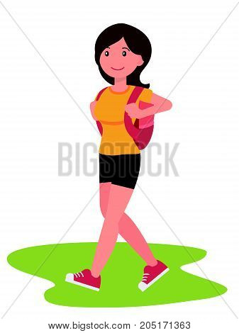 Cartoon Character Design Female Young Girl Student Go Hiking With Backpack