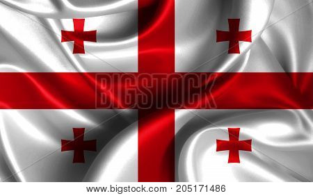 Realistic flag of Georgia on the wavy surface of fabric. This flag can be used in design