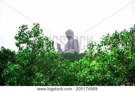 The enormous Tian Tan Buddha statue at high mountain near Po Lin Monastery, Lantau Island, Hong Kong