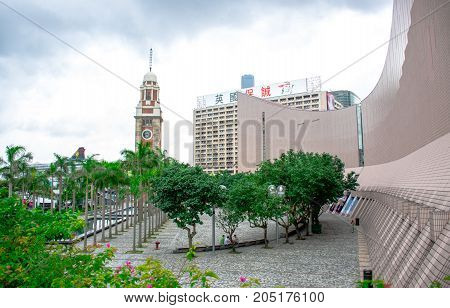 HONG KONG - JUNE 1: Hong Kong Clock Tower, the famous landmark in Hong Kong located on the southern shore of Tsim Sha Tsui, Kowloon