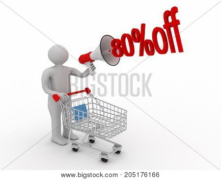 80% Discount And Man . 3D Rendered Illustration