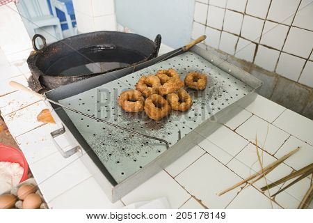 Sfenj or North African doughnut shop cooked in oil. Chefchauen Morocco