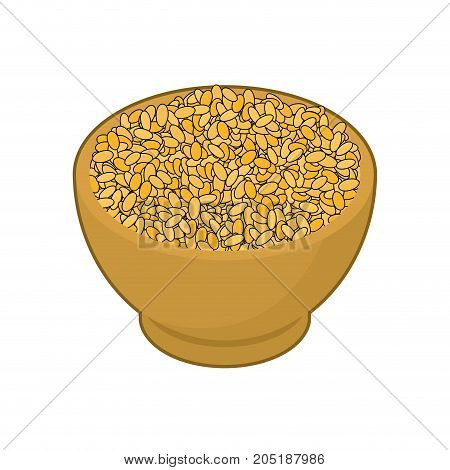 Bulgur In Wooden Bowl Isolated. Groats In Wood Dish. Grain On White Background. Vector Illustration