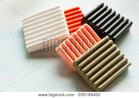 Set for casting of colored polymer clay. Clay bars cutters.
