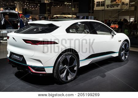 FRANKFURT GERMANY - SEP 12 2017: New 2018 Jaguar I-Pace concept electric SUV car showcased at the Frankfurt IAA Motor Show 2017.