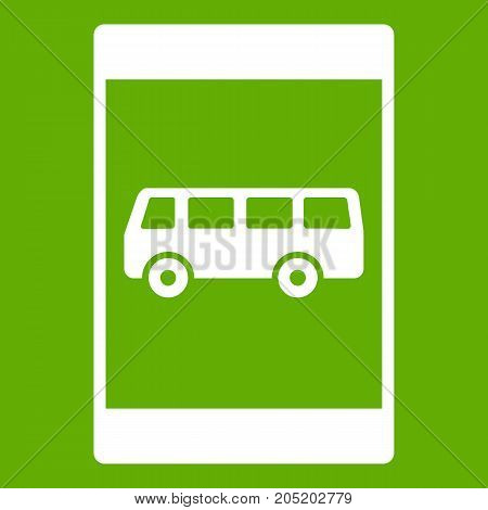 Bus stop sign icon white isolated on green background. Vector illustration