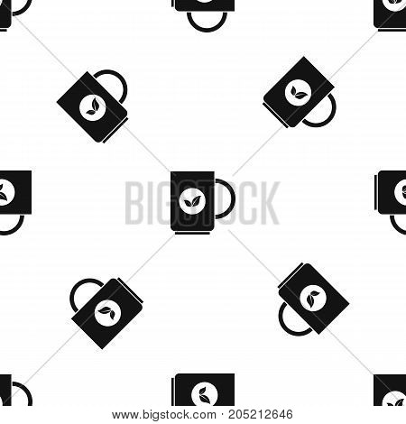 Cup of tea pattern repeat seamless in black color for any design. Vector geometric illustration