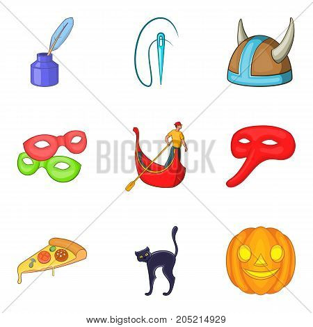 European evening icons set. Cartoon set of 9 european evening vector icons for web isolated on white background