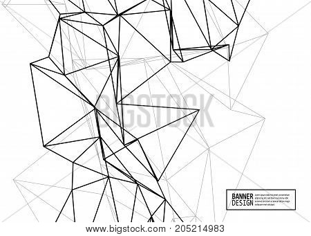 Wireframe mesh element with triangle shapes. Abstract form. Connected lines and triagles. Vector simple Illustration. Abstract molecule monochrome design. Technology background.