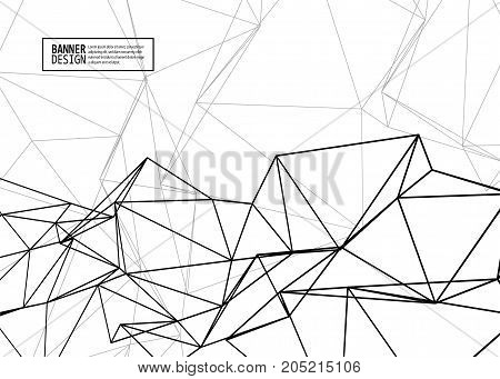 Wireframe mesh element with triangle shapes. Abstract form. Connected lines and triagles. Vector simple Illustration. Abstract molecule monochrome design. Technology background.