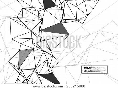 Wireframe Mesh Poster With Triangle Shapes. Abstract Form. Connected Lines And Triagles Banner. Vect