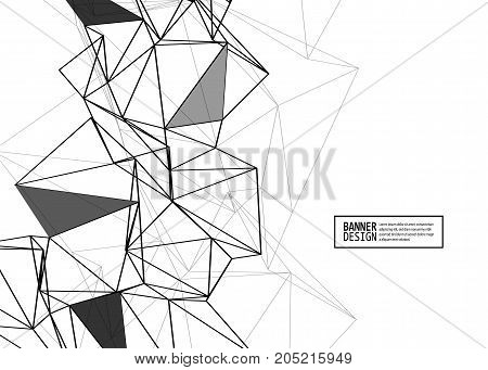 Wireframe Mesh Poster With Triangle Shapes. Abstract Form. Connected Lines And Triagles Banner. Vect