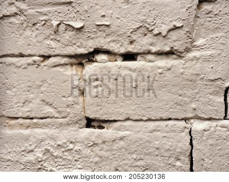 Grey brick wall with peeling paint background