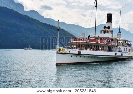 Swiss Retro Wheel Steamer On Lake Lucerne