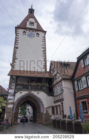 GENGENBACH BADEN-WURTTEMBERG/ GERMANY - AUGUST 16 2017: Medieval town centre with characteristic half-timbered houses