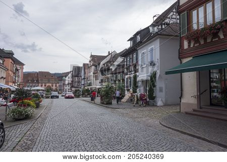 GENGENBACH BADEN-WURTTEMBERG/ GERMANY - AUGUST 16 2017: Medieval town centre with characteristic half-timbered houses