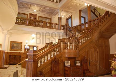 THOUSAND ISLANDS, NY, USA - OCT. 17, 2009: Ground Staircase in Boldt Castle, Thousand Islands, New York State, USA.