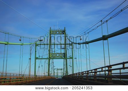 Thousand Islands Bridge across St. Lawrence River. This bridge connects New York State in USA and Ontario in Canada near Thousand Islands.