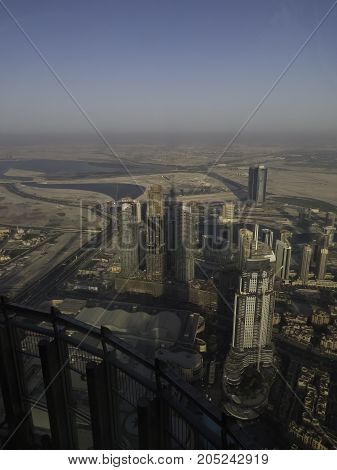 Dubai city view from viewing gallery at top