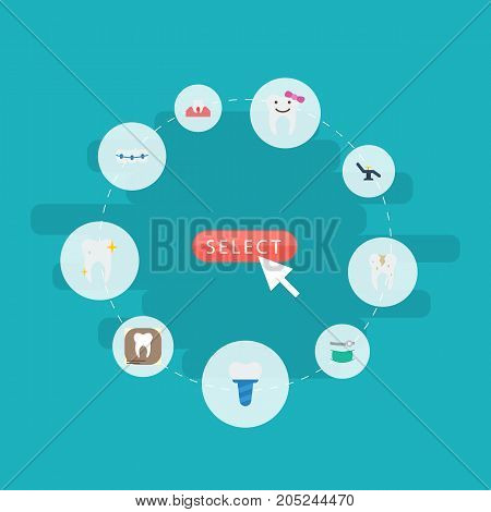 Flat Icons Cleaned, Dentition, Implantation And Other Vector Elements