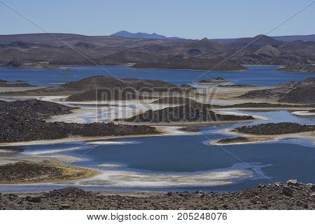 Lagunas de Cotacani in Lauca National Park high on the Altiplano of northern Chile.
