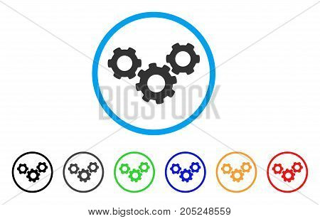 System Gears rounded icon. Style is a flat system gears gray symbol inside light blue circle with black, gray, green, blue, red, orange versions. Vector designed for web and software interfaces.