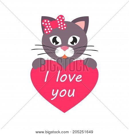 cartoon cat girl with heart and text vector