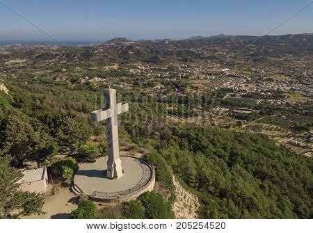 Aerial view of Filerimos Cross Rgodes island, Greece